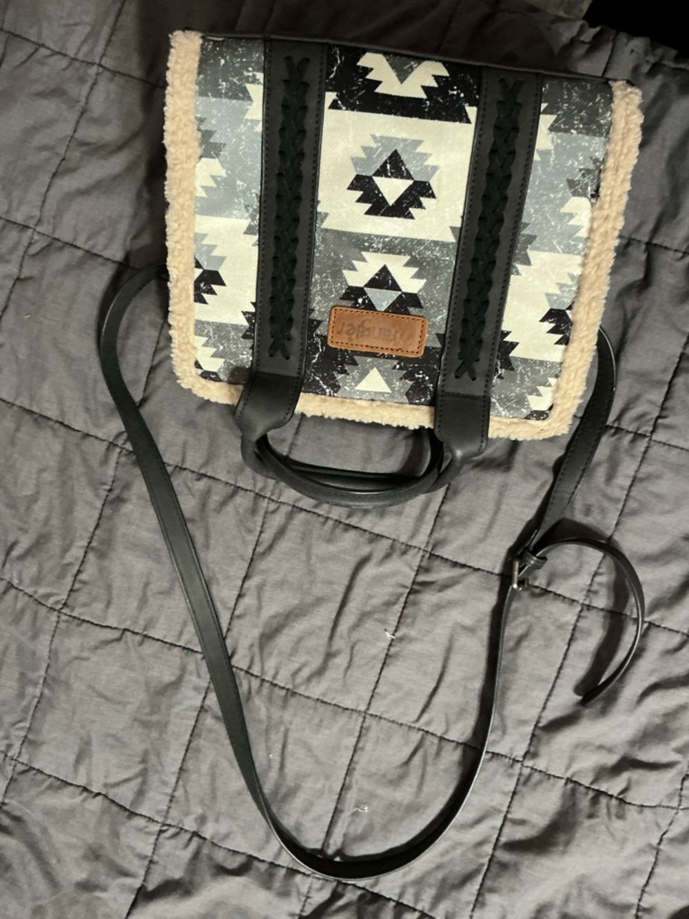 Wrangler Aztec Crossbody Bag in Black, Cream & Gray